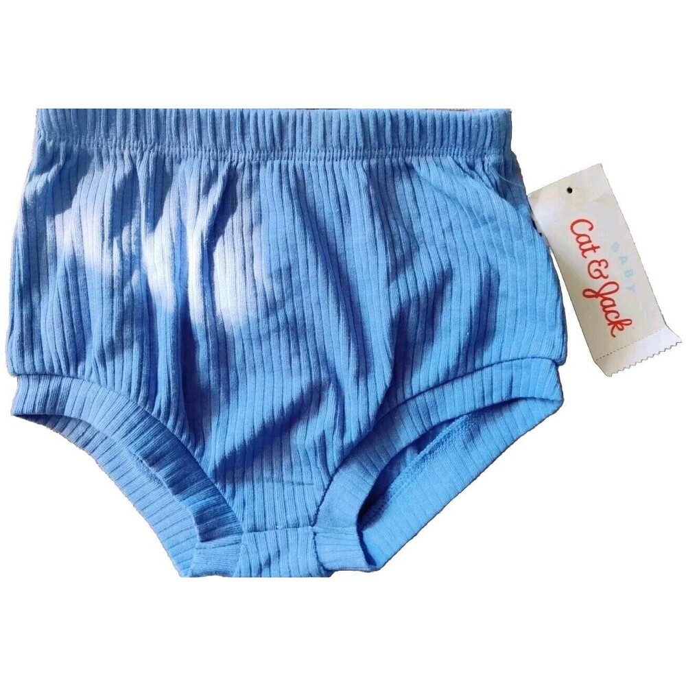 1 Cat & Jack Baby Shorts Ribbed Blue Bloomers Diaper Cover Elastic Band Sz 6-9M